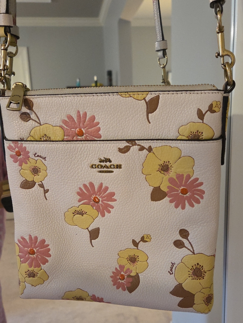 Coach Floral Crossbody Bag in Pink, Yellow and Brown